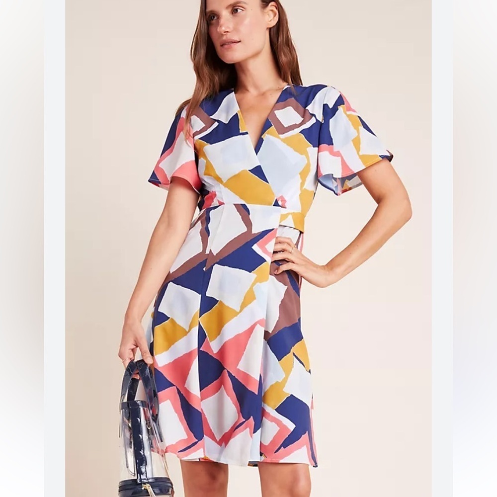 Hutch Geometric Wrap Midi Dress - Navy, Mustard, Pink, Brown, White